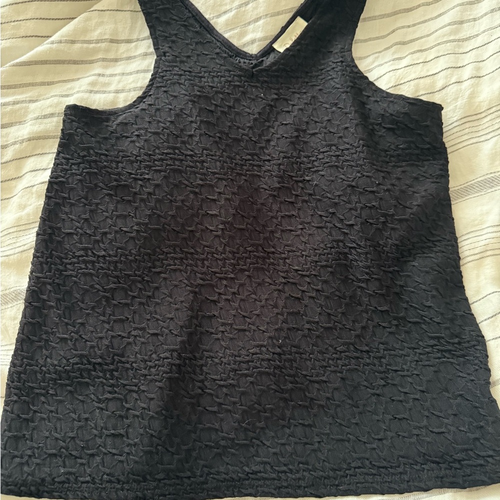 Deletta Black Smocked Sleeveless Tank Top